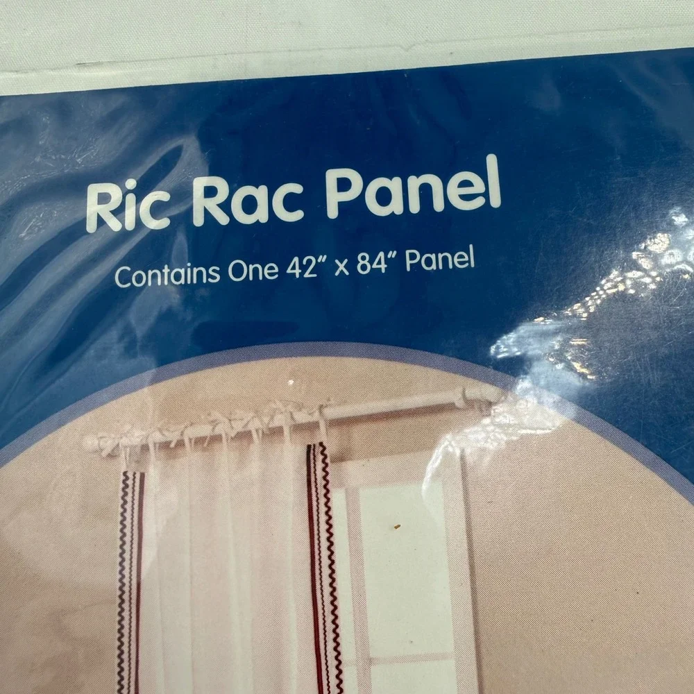 Pier 1 Kids Ric Rac Curtain Set 2 Panels 42x84 1 Valance 88x18 White Red 616301